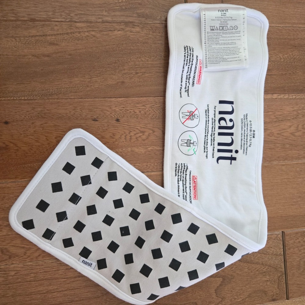 Nanit Breathing Band 0-3M White Black Square Geometric Baby 6-12lbs